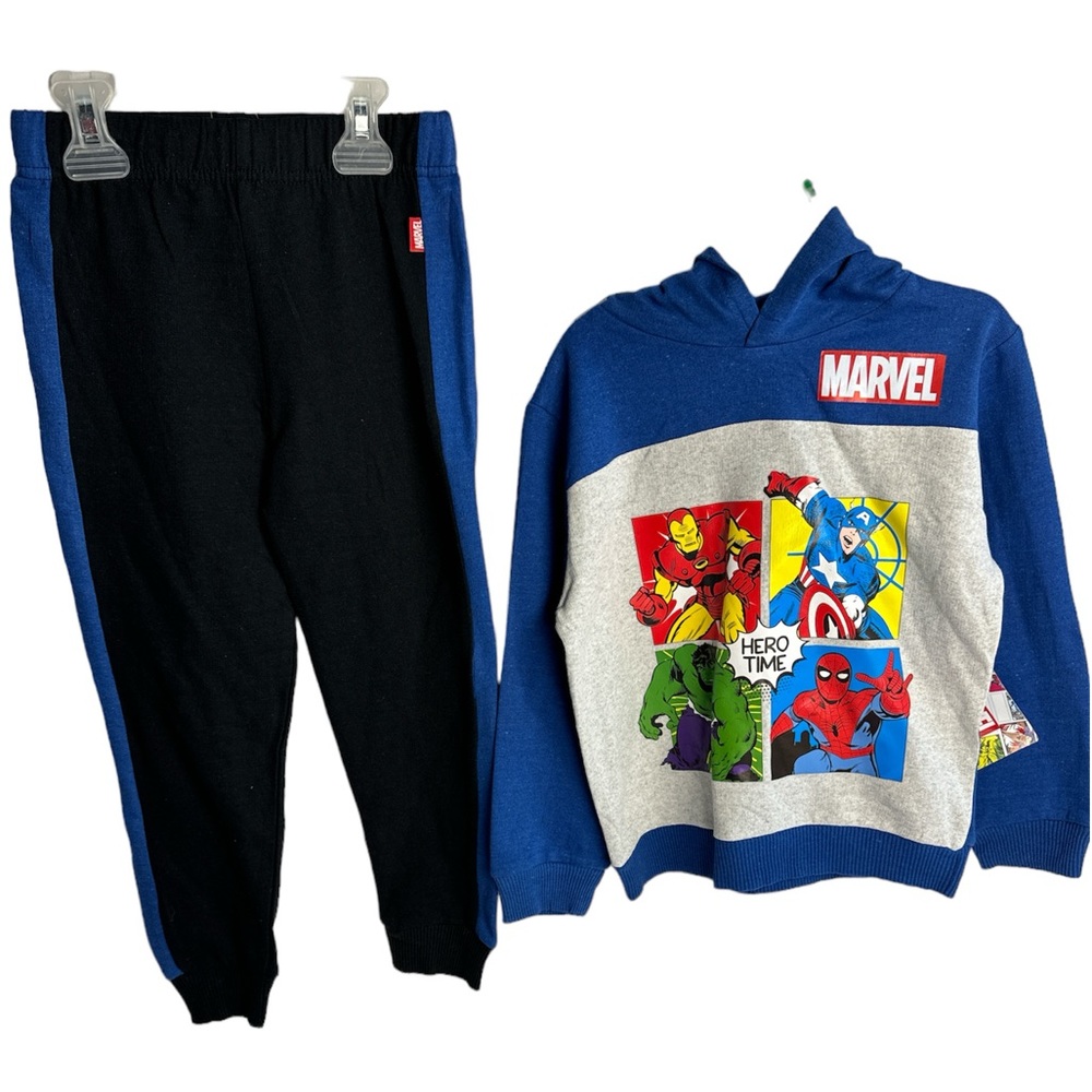 Marvel Avengers Boy's Hoodie Set Kids Black Jogger Blue sweatshirt Size 6